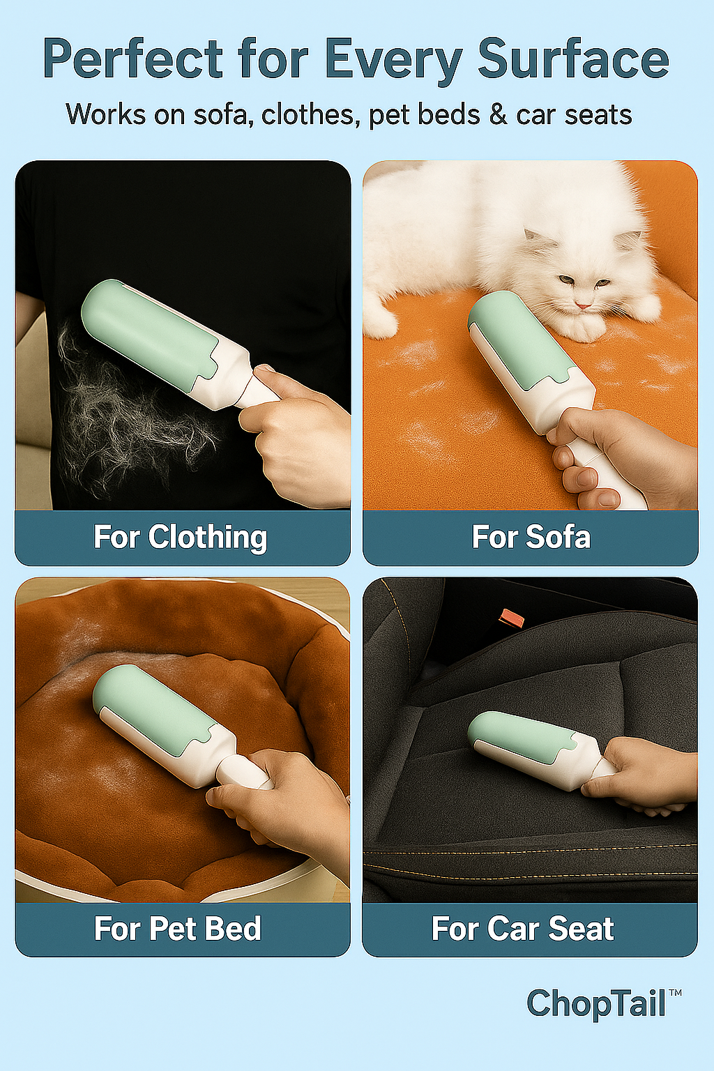 ChopTail™ Reusable Pet Hair Remover Roller – Self-Cleaning & Portable Fur Remover for Dogs & Cats