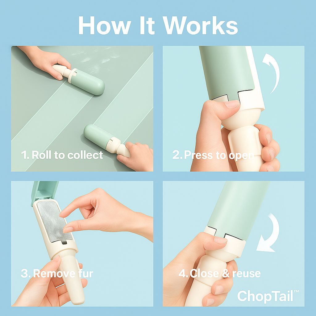 ChopTail™ Reusable Pet Hair Remover Roller – Self-Cleaning & Portable Fur Remover for Dogs & Cats